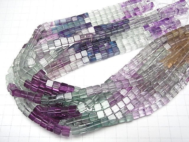 [Video]Fluorite AAA- Cube 6x6x6mm Color Gradation 1strand beads (aprx.15inch/37cm)