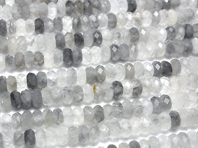 [Video] High Quality! Gray Quartz AA Faceted Button Rondelle 8x8x4mm half or 1strand beads (aprx.15inch / 37cm)