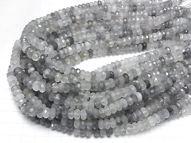 [Video] High Quality! Gray Quartz AA Faceted Button Rondelle 8x8x4mm half or 1strand beads (aprx.15inch / 37cm)
