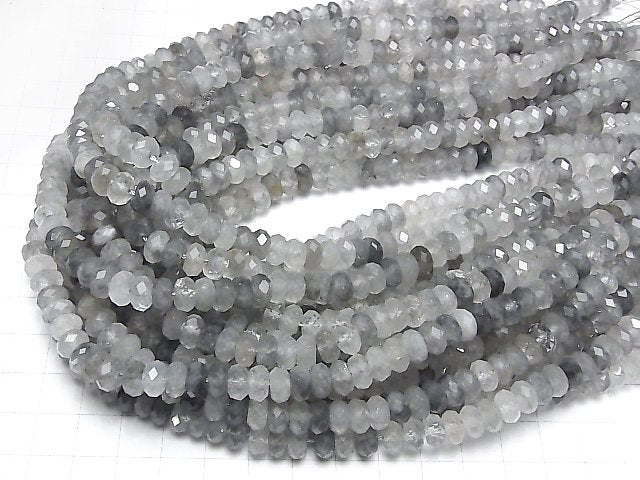 [Video] High Quality! Gray Quartz AA Faceted Button Roundel 8x8x4mm half or 1strand beads (aprx.15inch / 37cm)