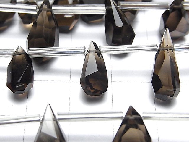 [Video] High Quality Smoky Quartz AAA- Rough Drop Faceted Briolette [M size] 1strand beads (aprx.6inch / 14cm)