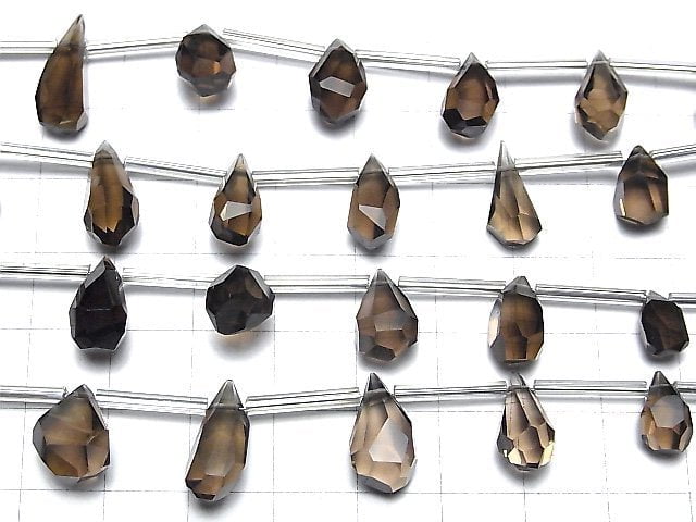 [Video] High Quality Smoky Quartz AAA- Rough Drop Faceted Briolette [M size] 1strand beads (aprx.6inch / 14cm)
