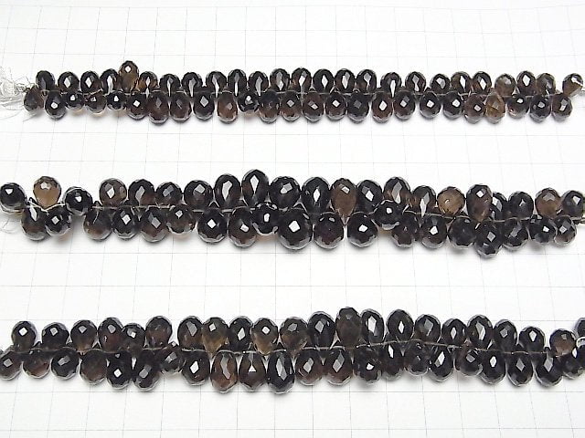 High Quality Smoky Quartz AAA Drop  Faceted Briolette  half or 1strand beads (aprx.6inch/15cm)