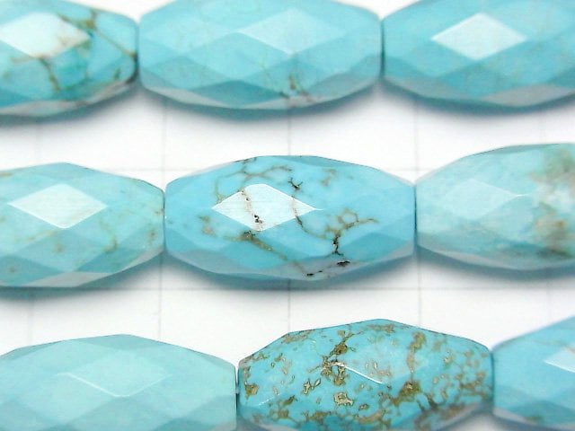 [Video] Magnesite Turquoise Faceted Rice 20x10x10mm 1strand beads (aprx.14inch / 35cm)