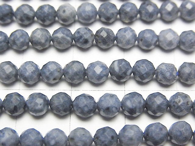 [Video]High Quality! Blue Sponge Coral Faceted Round 4mm 1strand beads (aprx.15inch/36cm)