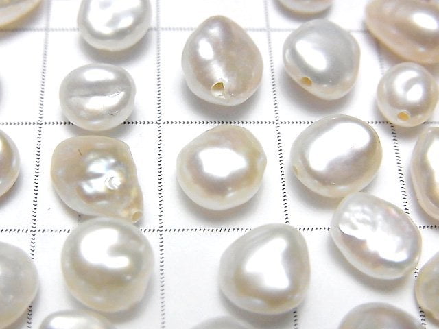 [Video] Fresh Water Pearl AA++ Loose stone Potato-Baroque 6-10mm [Half Drilled Hole] White 10pcs