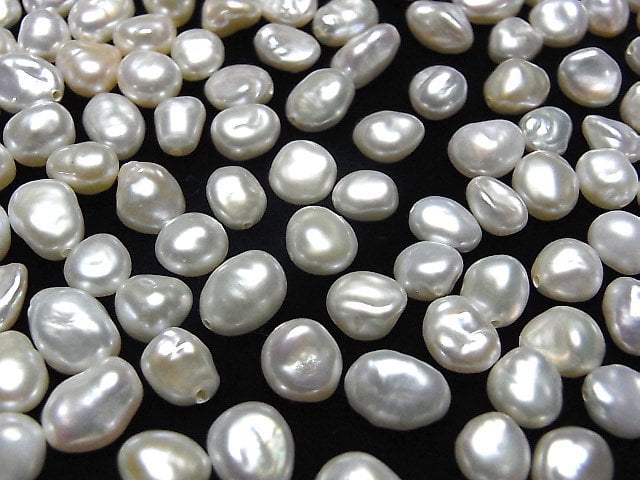 [Video] Fresh Water Pearl AA++ Loose stone Potato-Baroque 6-10mm [Half Drilled Hole] White 10pcs