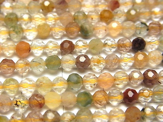 [Video] High Quality! Multicolor Rutilated Quartz AA++ Faceted Round 4mm half or 1strand beads (aprx.15inch / 37cm)