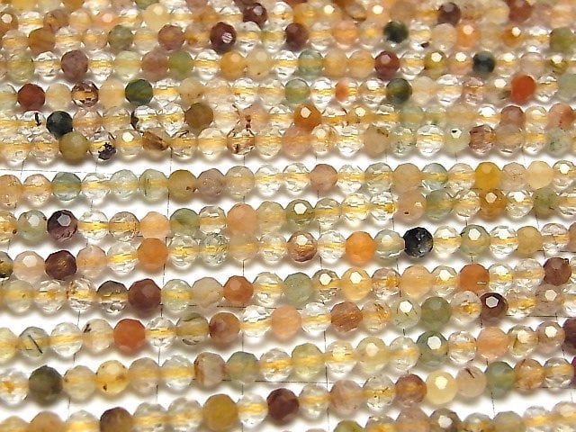 [Video] High Quality! Multicolor Rutilated Quartz AA++ Faceted Round 4mm half or 1strand beads (aprx.15inch / 37cm)