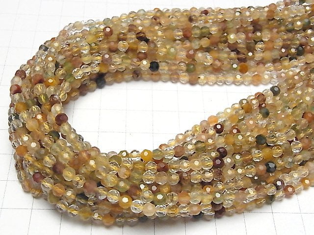 [Video] High Quality! Multicolor Rutilated Quartz AA++ Faceted Round 4mm half or 1strand beads (aprx.15inch / 37cm)