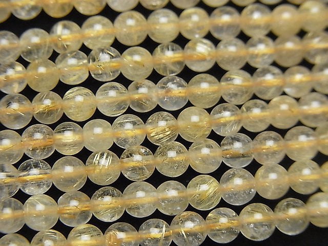 Round, Rutilated Quartz Gemstone Beads