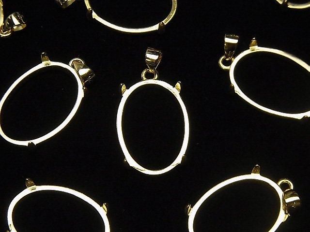 [Video] Silver925 Pendant Frame Oval 18x13mm Hairline 18KGP 1pc
