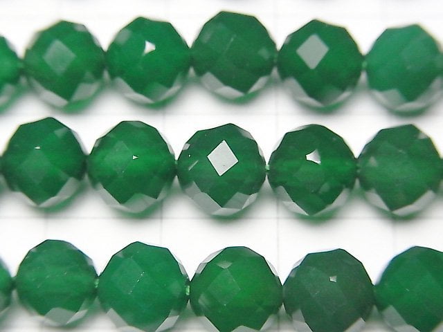 [Video] High Quality! Green Onyx AAA 64Faceted Round 8mm 1strand beads (aprx.15inch / 36cm)