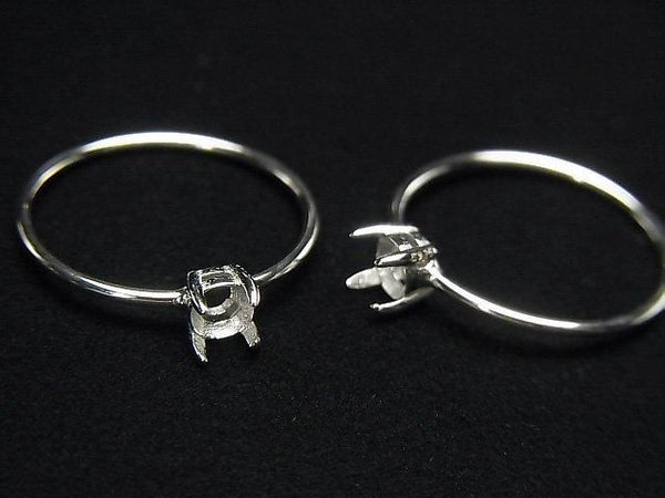 [Video] Silver 925 Ring Frame (Prong Setting) Round Faceted 4mm Rhodium Plated 1pc