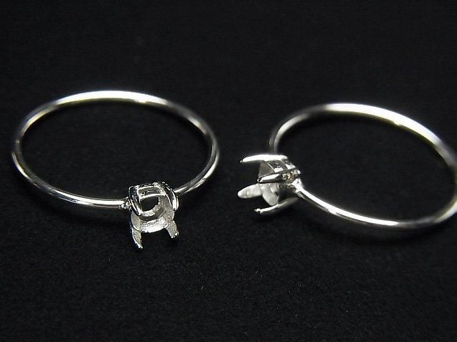 [Video] Silver 925 Ring Frame (Prong Setting) Round Faceted 4mm Rhodium Plated 1pc