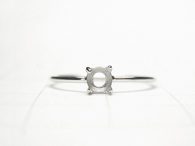 [Video] Silver 925 Ring Frame (Prong Setting) Round Faceted 4mm Rhodium Plated 1pc