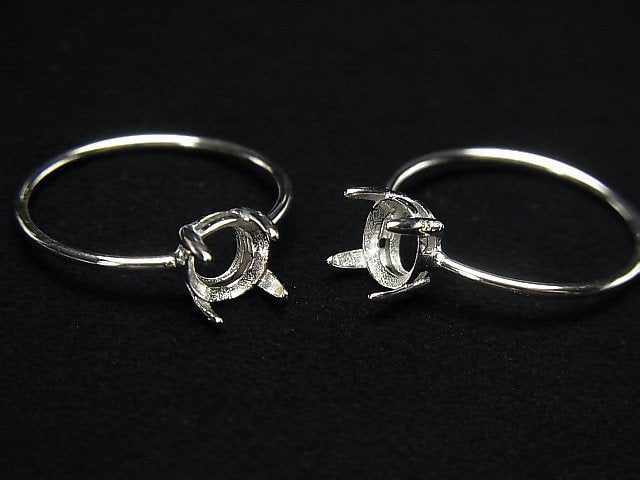 [Video]Silver925 Ring Frame (Prong Setting) Round Faceted 6mm Rhodium Plated 1pc