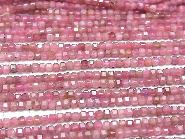 [Video] High Quality! Pink Tourmaline AA++ Cube Shape 3x3x3mm 1strand beads (aprx.15inch / 37cm)