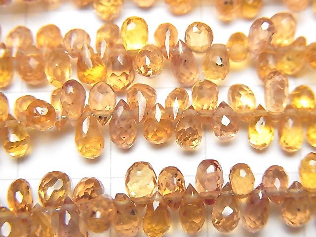 [Video] High Quality Orange Sapphire AAA Drop Faceted Briolette half or 1strand beads (aprx.7inch / 18cm)