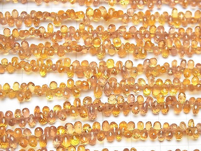 [Video] High Quality Orange Sapphire AAA Drop Faceted Briolette half or 1strand beads (aprx.7inch / 18cm)