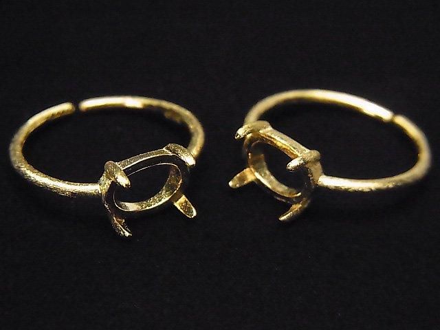 [Video] Silver925 Ring Frame (Prong Setting) Horizontal Oval 8x6mm Hairline 18KGP Free Size 1pc