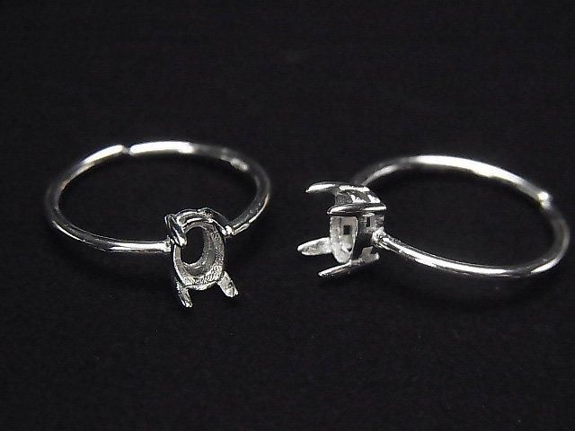 [Video] Silver925 Ring Frame (Prong Setting) Oval Faceted 6x4mm Rhodium Plated One Size Fits All 1pc