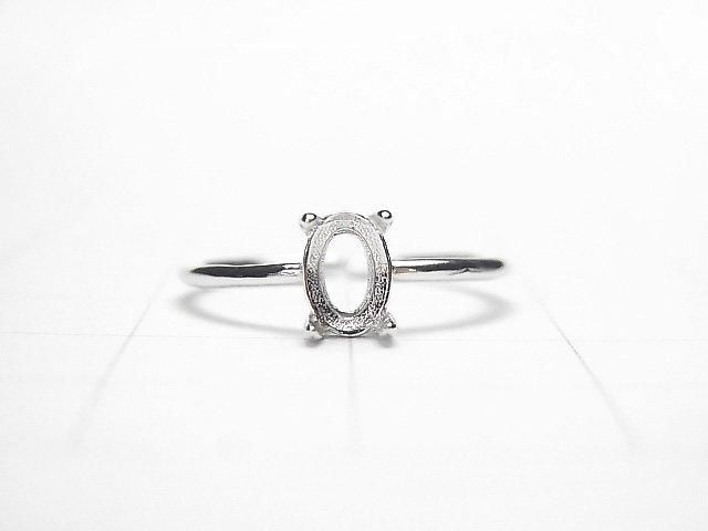 [Video] Silver925 Ring Frame (Prong Setting) Oval Faceted 6x4mm Rhodium Plated One Size Fits All 1pc