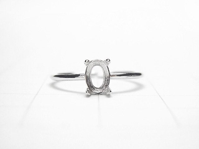 [Video]Silver925 Ring Frame (Prong Setting)Oval Faceted 6x4mm Rhodium Plated Free Size 1pc