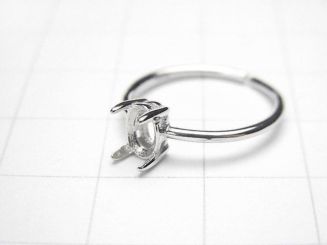 [Video]Silver925 Ring Frame (Prong Setting)Oval Faceted 6x4mm Rhodium Plated Free Size 1pc