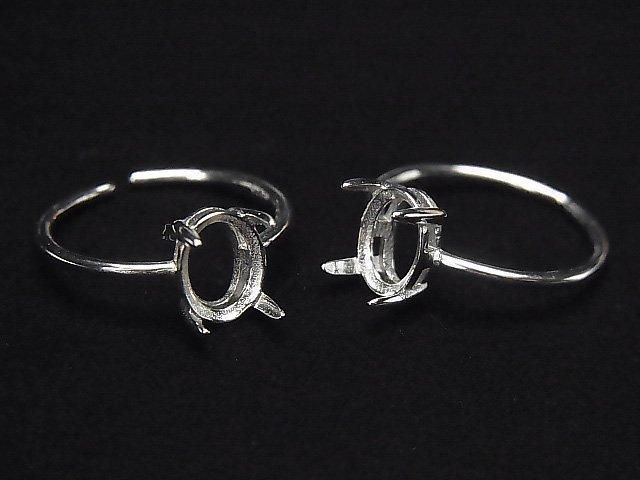 [Video] Silver925 Ring Frame (Prong Setting) Oval Faceted 8x6mm Rhodium Plated One Size Fits All 1pc