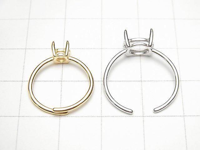 [Video] Silver925 Ring Frame (Prong Setting) Horizontal Oval Faceted 10x8mm 18KGP Free Size 1pc