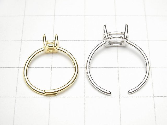[Video] Silver925 Ring Frame (Prong Setting) Sideways Oval Faceted 10x8mm 18KGP Free Size 1pc