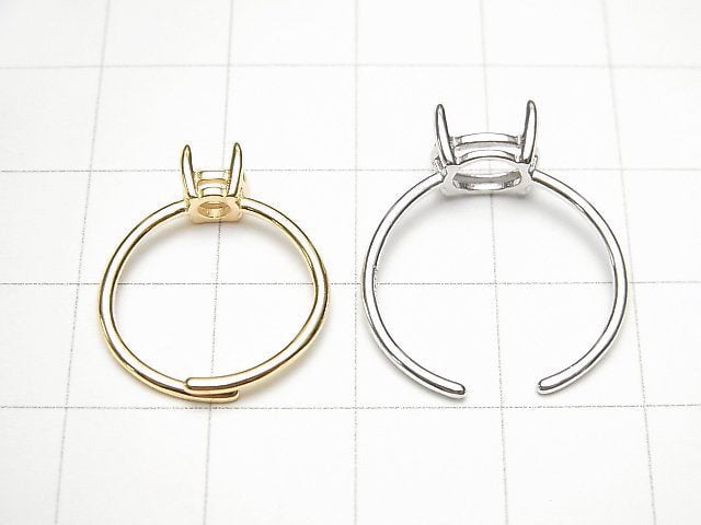[Video] Silver925 Ring Frame (Prong Setting) Sideways Oval Faceted 10x8mm 18KGP Free Size 1pc