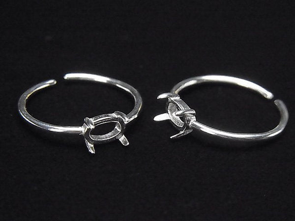 [Video]Silver925 Ring Frame (Prong Setting) Horizontal Oval 6x4mm No coating Free size 1pc