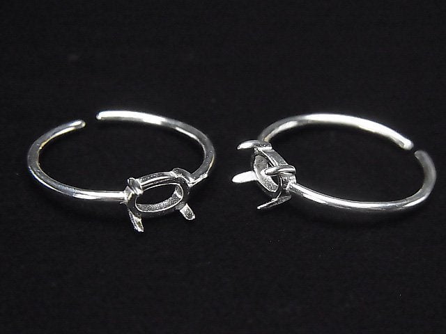 [Video]Silver925 Ring Frame (Prong Setting) Horizontal Oval 6x4mm No coating Free size 1pc