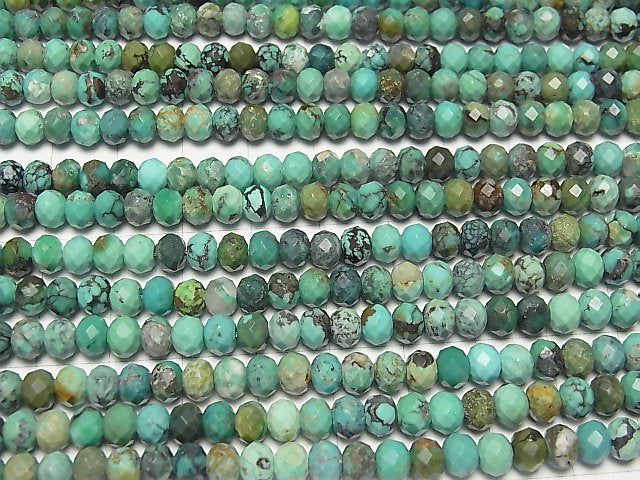 [Video] High Quality! Turquoise Faceted Button Roundel 6x6x4mm half or 1strand beads (aprx.15inch / 37cm)