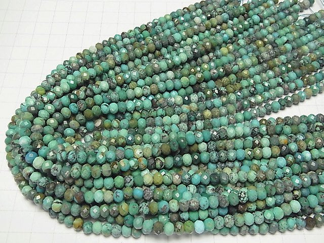 [Video] High Quality! Turquoise Faceted Button Roundel 6x6x4mm half or 1strand beads (aprx.15inch / 37cm)