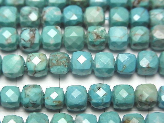 [Video] High Quality! Magnesite Turquoise Cube Shape 5x5x5mm 1strand beads (aprx.15inch / 37cm)