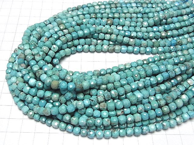 [Video] High Quality! Magnesite Turquoise Cube Shape 5x5x5mm 1strand beads (aprx.15inch / 37cm)