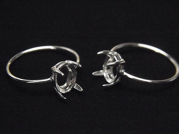 [Video]Silver925 Ring Frame (Prong Setting)Oval Faceted 8x6mm Rhodium Plated 1pc