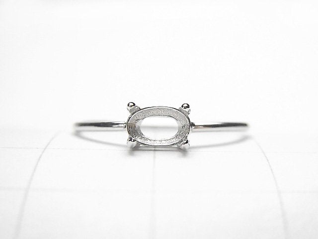 [Video] Silver925 Ring Frame (Prong Setting) Sideways Oval Faceted 6x4mm Rhodium Plated 1pc
