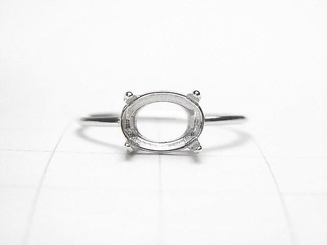 [Video] Silver925 Ring Frame (Prong Setting) Sideways Oval Faceted 8x6mm Rhodium Plated 1pc