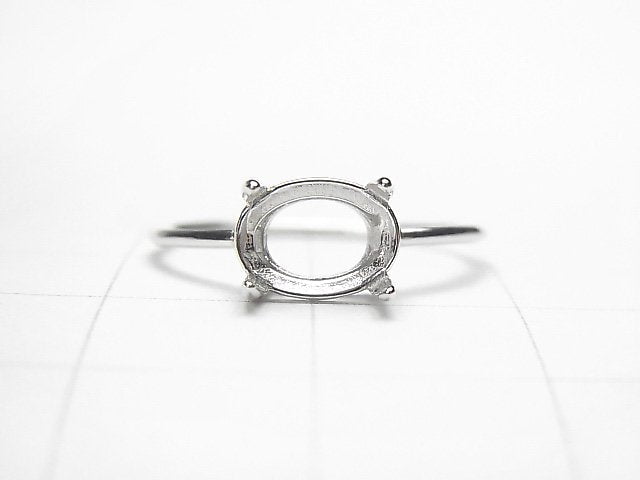 [Video] Silver925 Ring Frame (Prong Setting) Sideways Oval Faceted 8x6mm Rhodium Plated 1pc