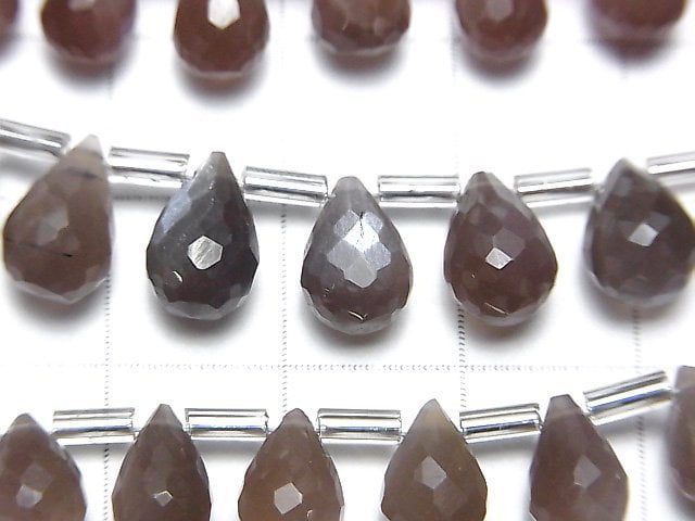 [Video] High Quality Brown Moonstone AAA- Drop Faceted Briolette 1strand beads (aprx.7inch / 18cm)