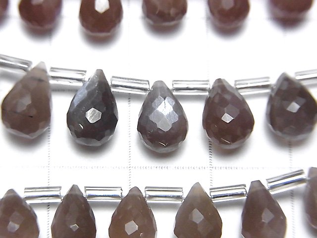 [Video] High Quality Brown Moonstone AAA- Drop Faceted Briolette 1strand beads (aprx.7inch / 18cm)