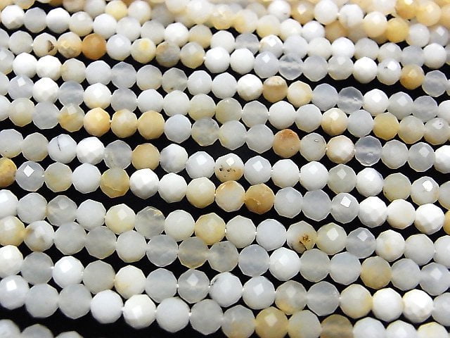 [Video] High Quality! Tanzania White Opal Faceted Round 4.5mm 1strand beads (aprx.15inch / 37cm)