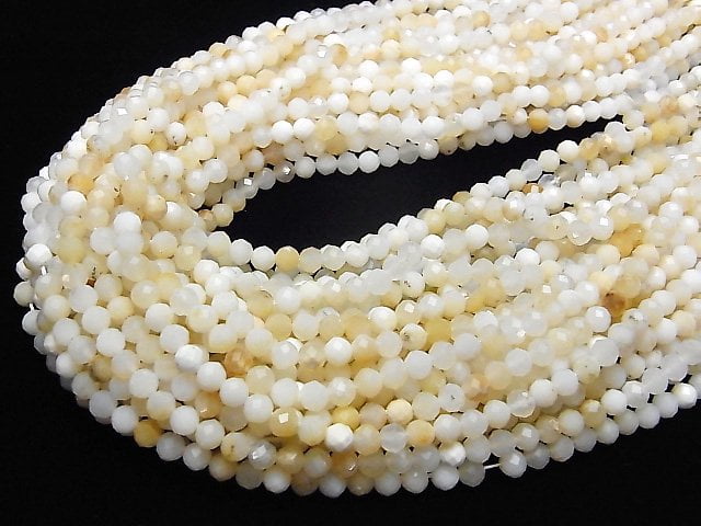 [Video] High Quality! Tanzania White Opal Faceted Round 4.5mm 1strand beads (aprx.15inch / 37cm)