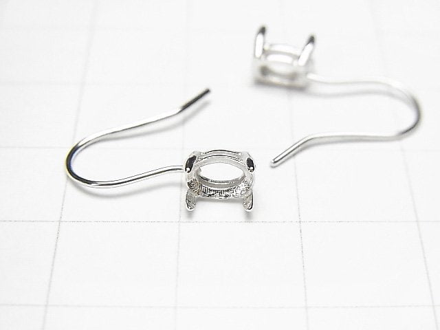 [Video] Silver925 Earwire Frame (Prong Setting) Oval Faceted 6x4mm Rhodium Plated 1pair