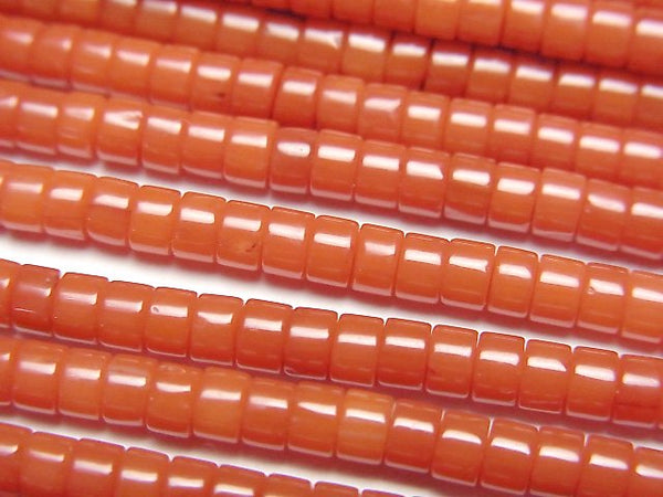 [Video] Red Coral (Dyed) Roundel (Heishi) 3x3x2mm 1strand beads (aprx.15inch/38cm)