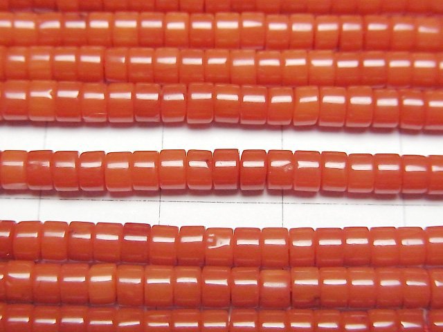 [Video] Red Coral (Dyed) Roundel (Heishi) 3x3x2mm 1strand beads (aprx.15inch/38cm)